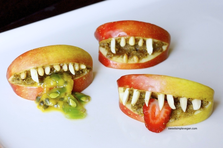 Healthy Halloween Apple Monster Mouths (gf) sweetsimplevegan.com