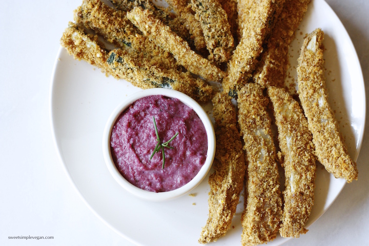 Crispy Baked Zucchini & Potato Fries (gf) Blueberry Tahini Aioli (oil-free)