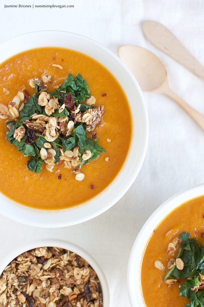 Curried Sweet Potato Soup w/ Kale & Savory Granola {gf}